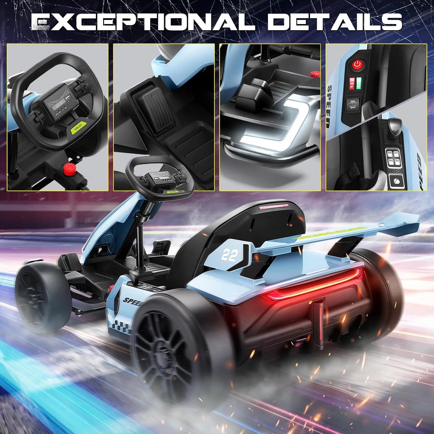 24V Kids Electric Go Kart Drift Kart Car with Adjustable Seat, Fast 8.5 MPH, 300W Powerful Motor and 2 Speed