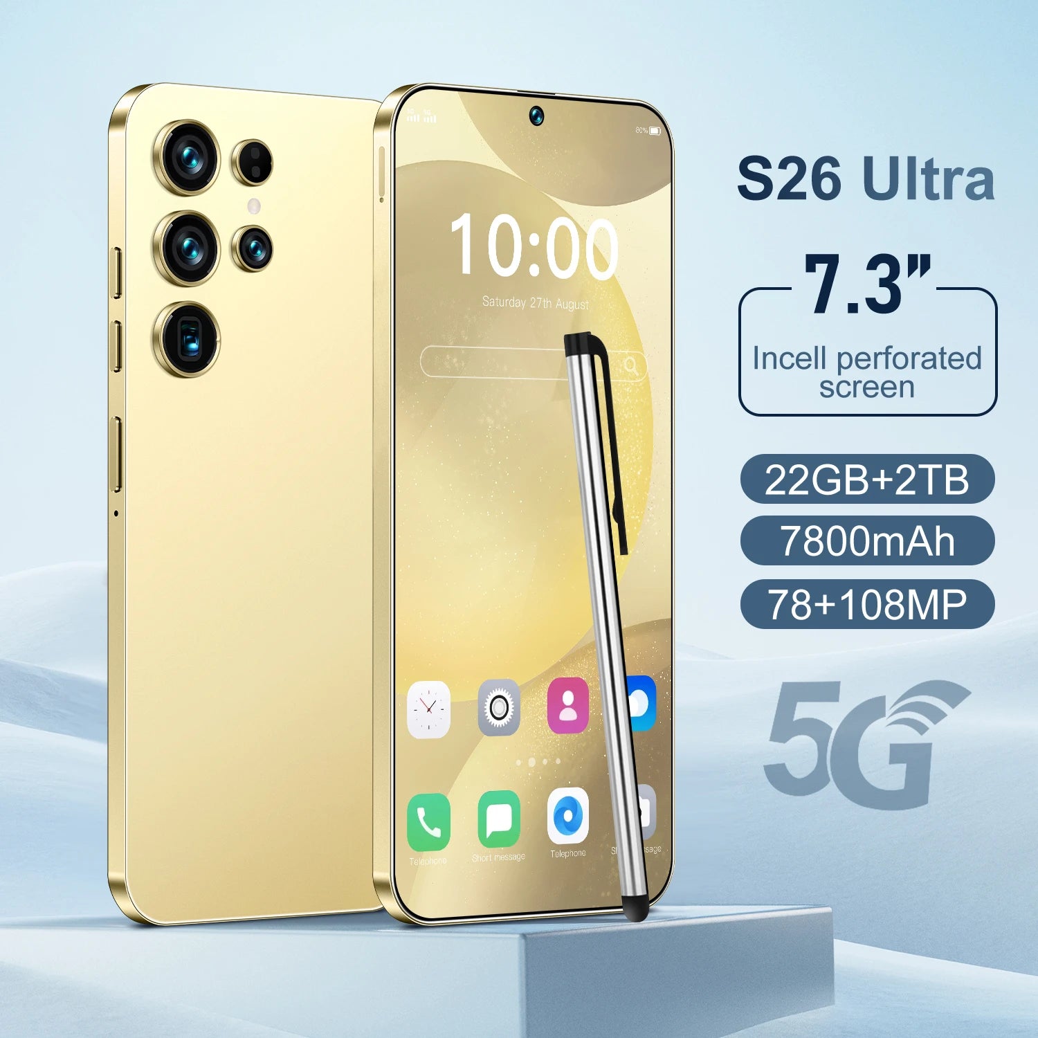 S26 Ultra 5G Smartphone – 22GB+2TB, 7.3" 144Hz, 108MP, Android 14