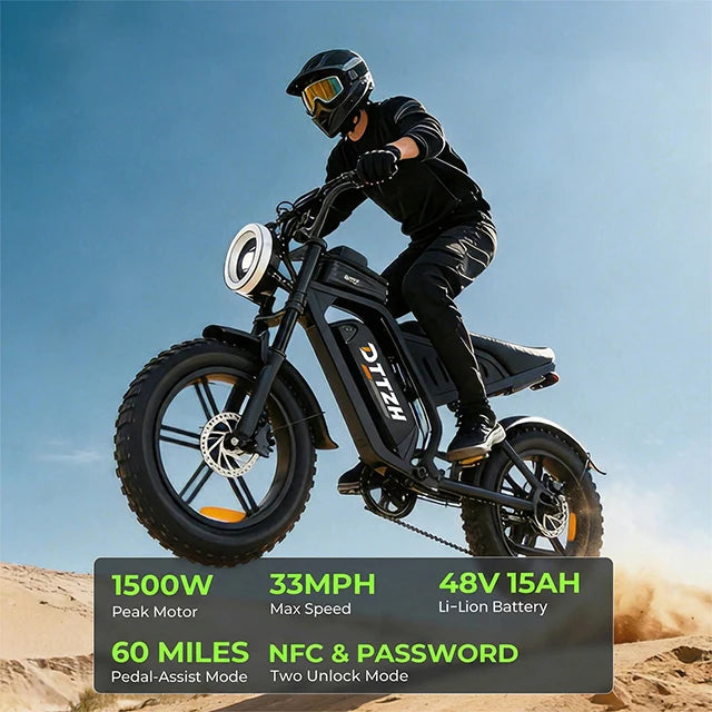 F6 Fat Tire Electric Mountain Bike – 48V 15Ah, 20" NFC E-Bike