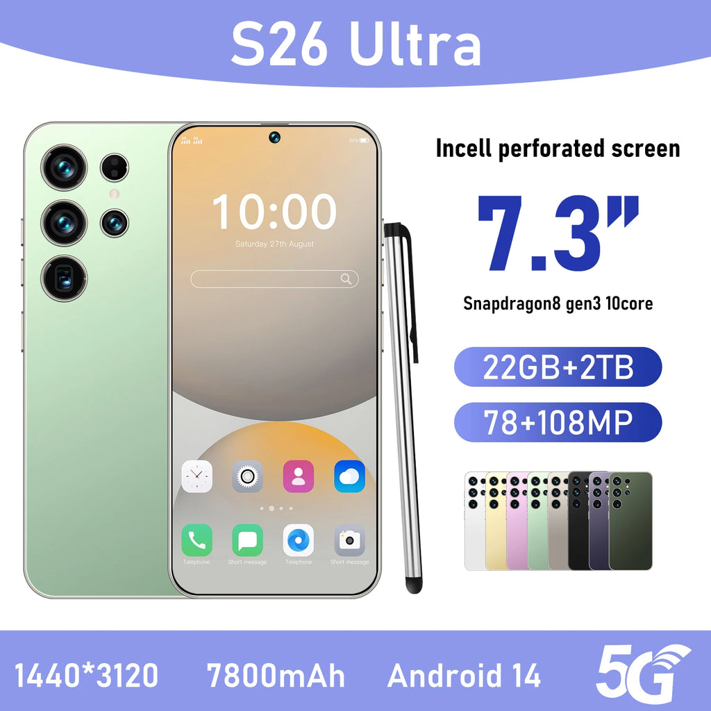 S26 Ultra 5G Smartphone – 22GB+2TB, 7.3" 144Hz, 108MP, Android 14