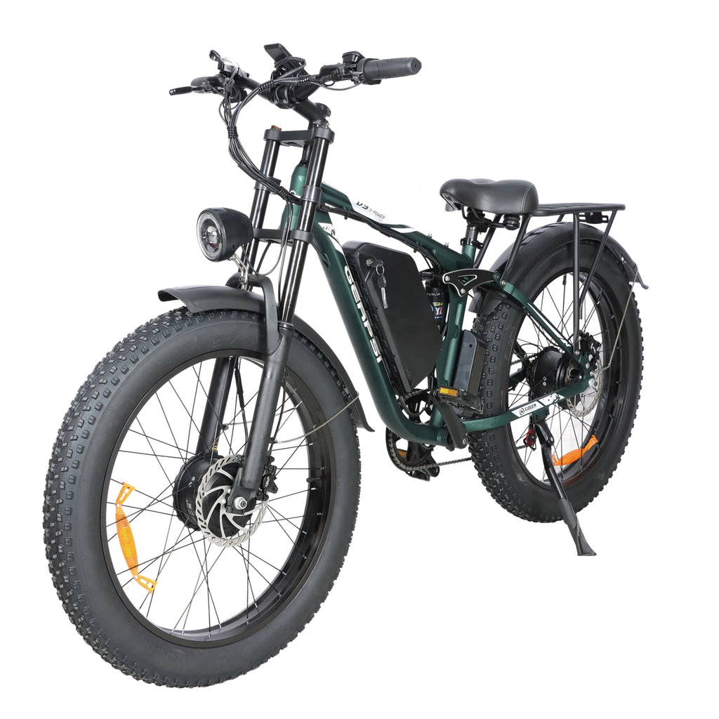 Green electric bike on a white background