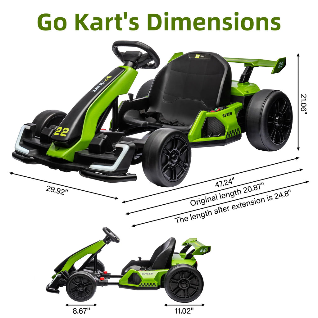 24V Kids Electric Go Kart with 300W Motors, Drift & Sport Modes, Adjustable Length & EVA Tires for Outdoor Racing Ride-on Toy