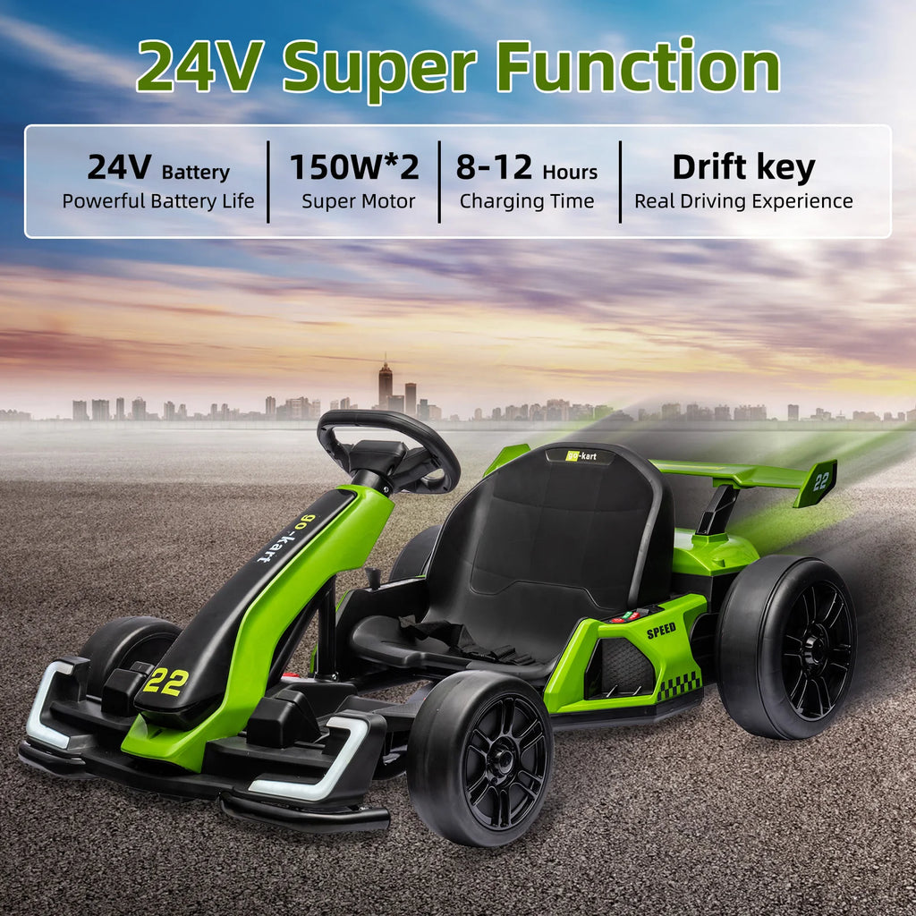 24V Kids Electric Go Kart with 300W Motors, Drift & Sport Modes, Adjustable Length & EVA Tires for Outdoor Racing Ride-on Toy