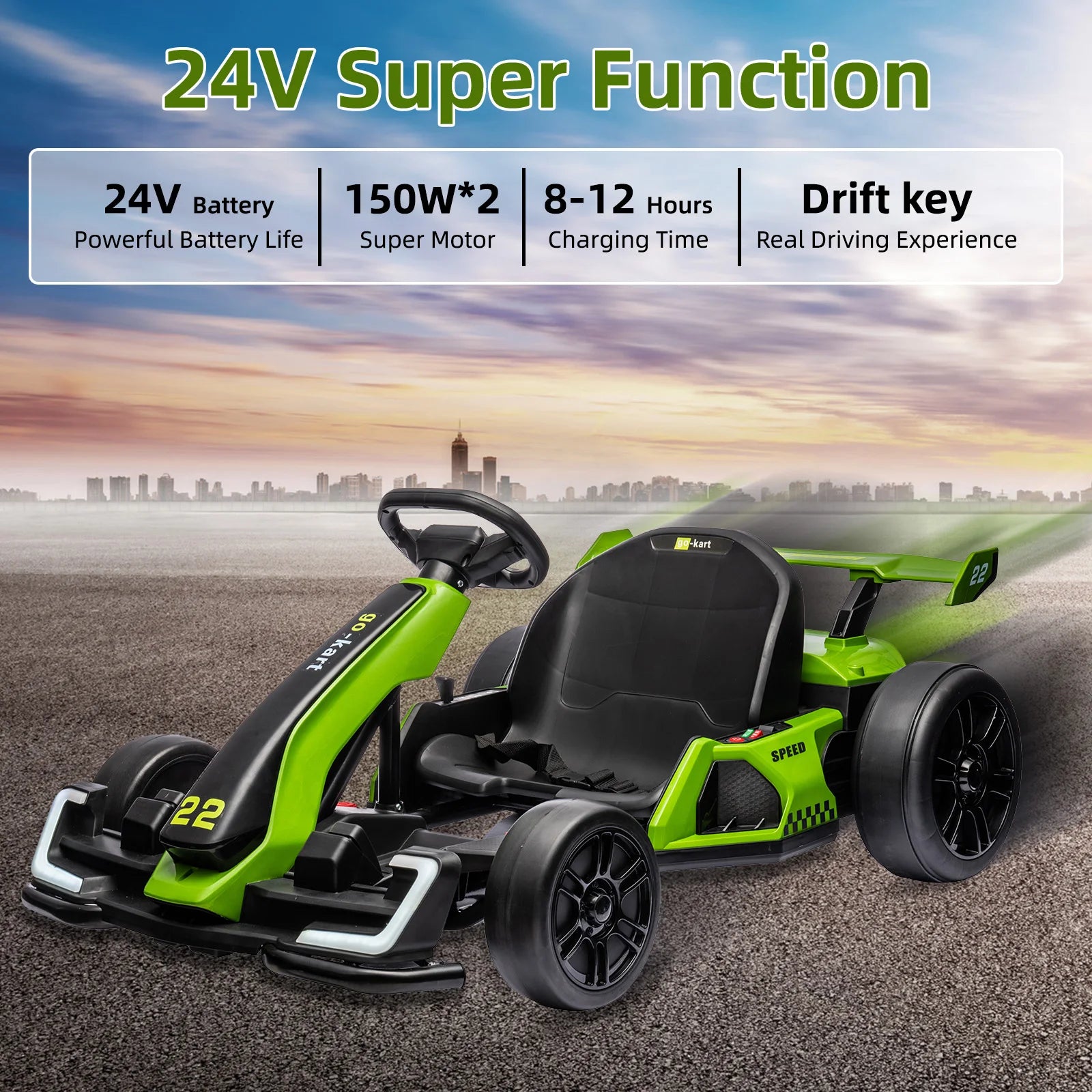 24V Kids Electric Go Kart with 300W Motors, Drift & Sport Modes, Adjustable Length & EVA Tires for Outdoor Racing Ride-on Toy