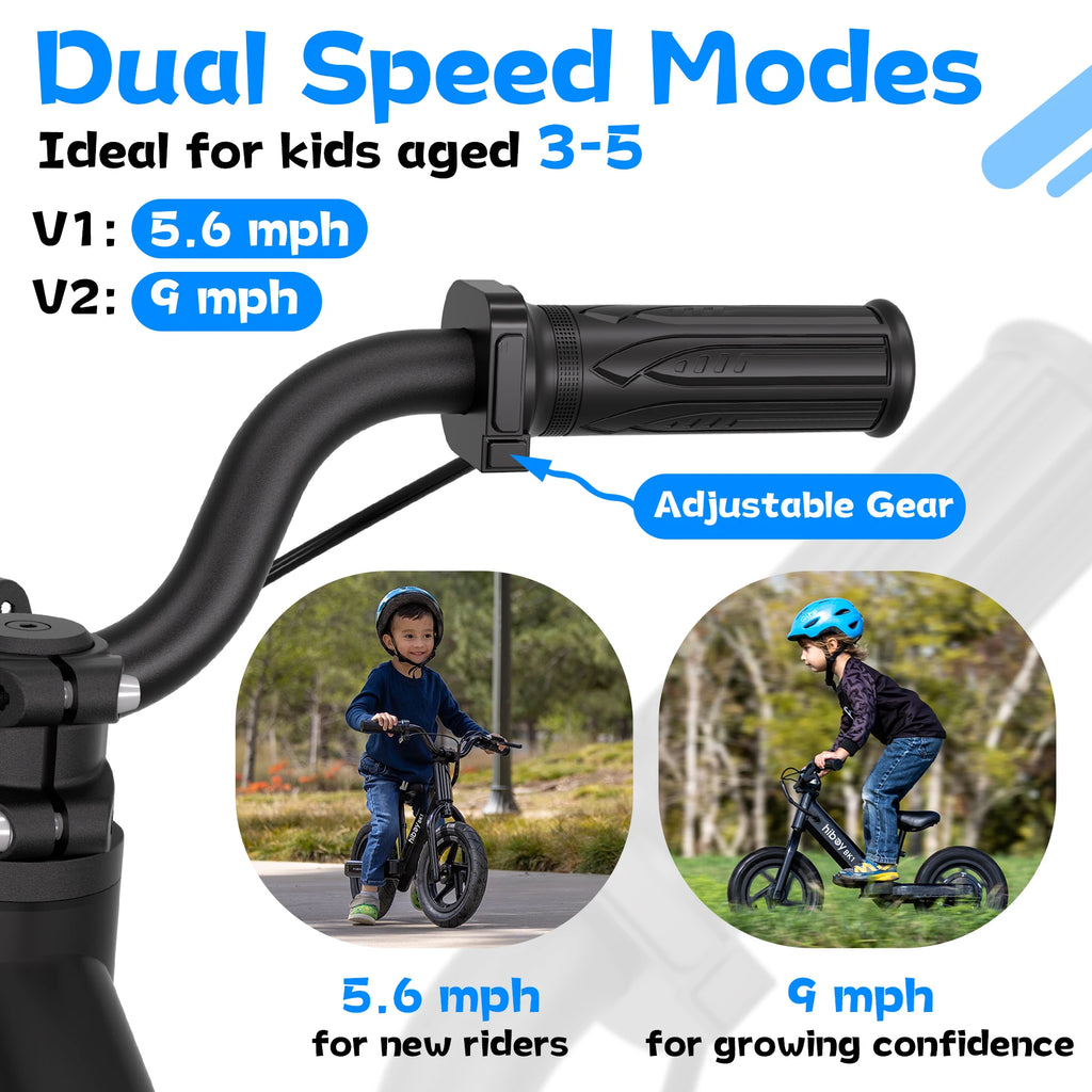 Hiboy BK1 Kids Electric Balance Bike 12 Inch, 5.6/9mph Speed, Adjustable Seat, 4.9 Miles Range for Ages 3-5