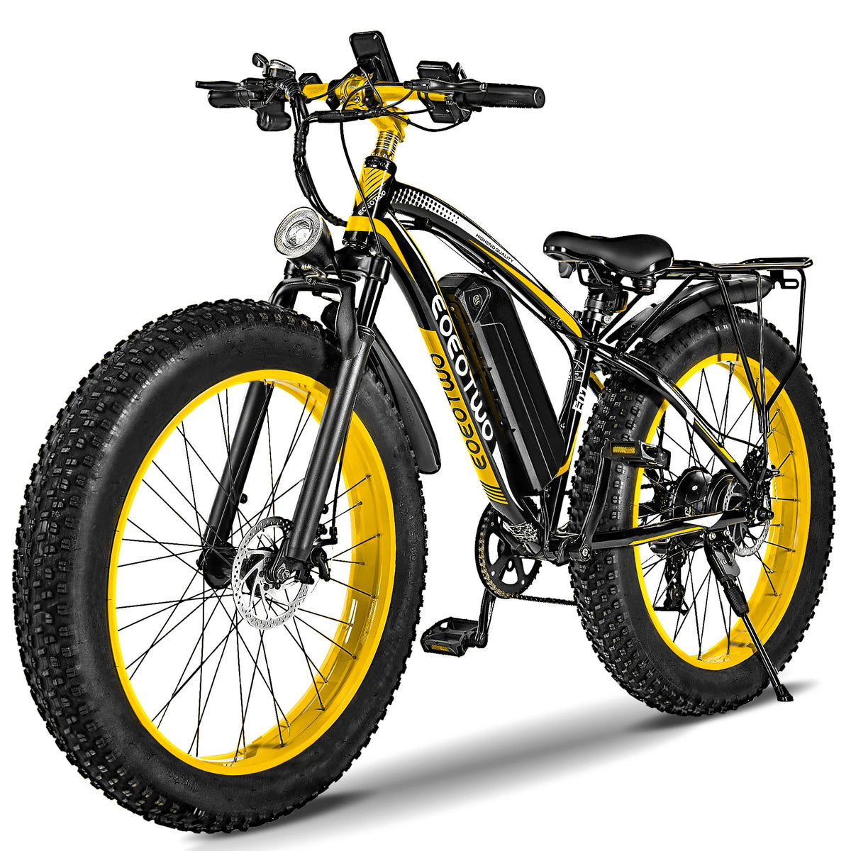 Electric bike with yellow wheels on a white background