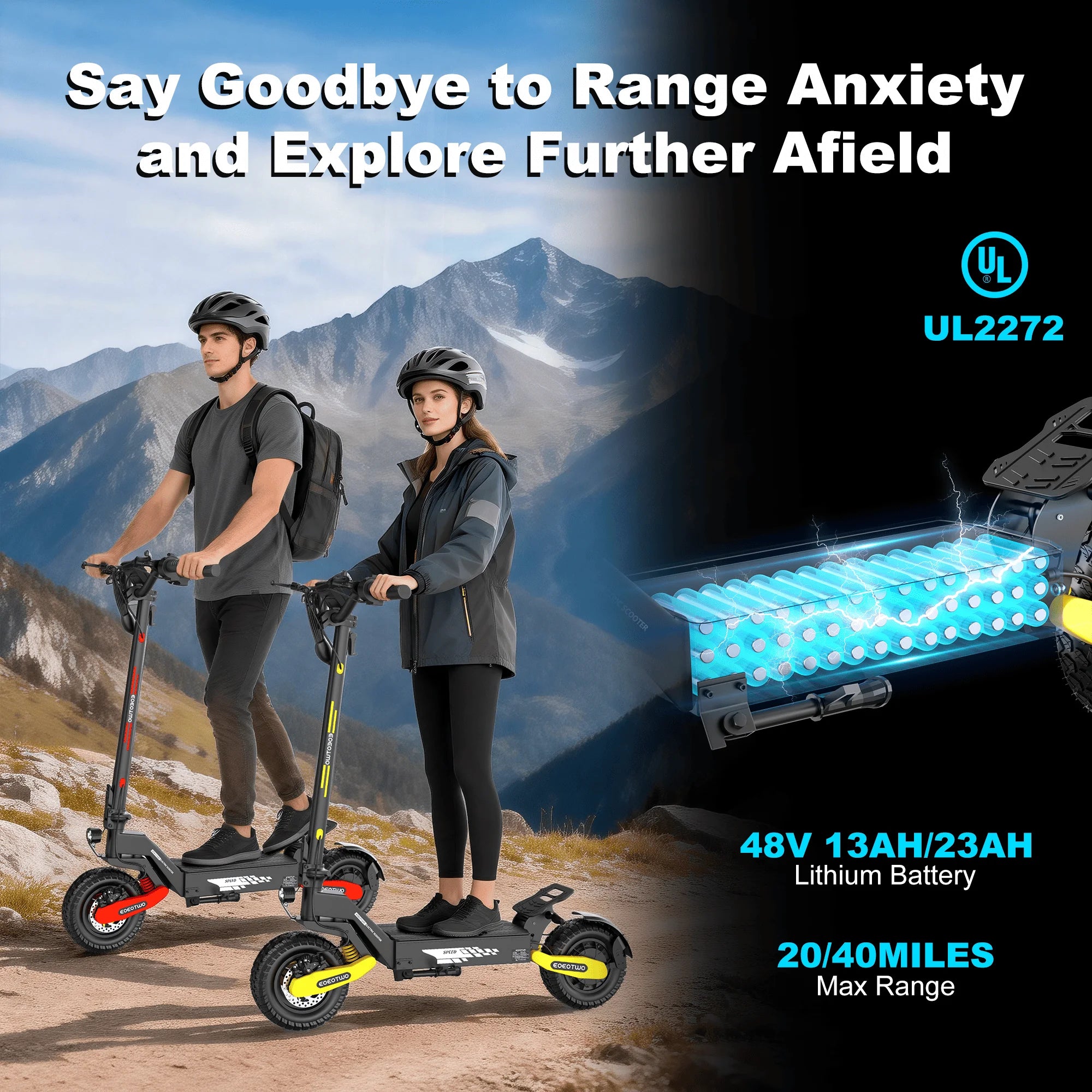 EOEOTWO 1200W Off-Road Electric Scooter – 48V, 30MPH, 11" Tubeless, Foldable