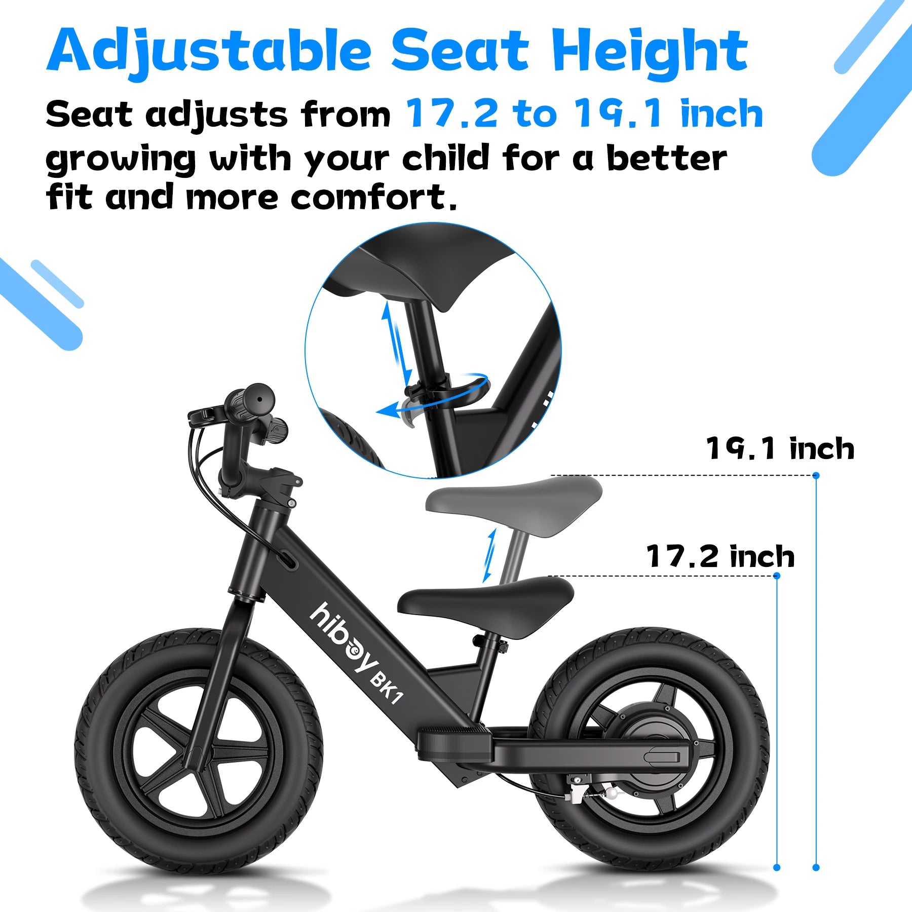 Hiboy BK1 Kids Electric Balance Bike 12 Inch, 5.6/9mph Speed, Adjustable Seat, 4.9 Miles Range for Ages 3-5