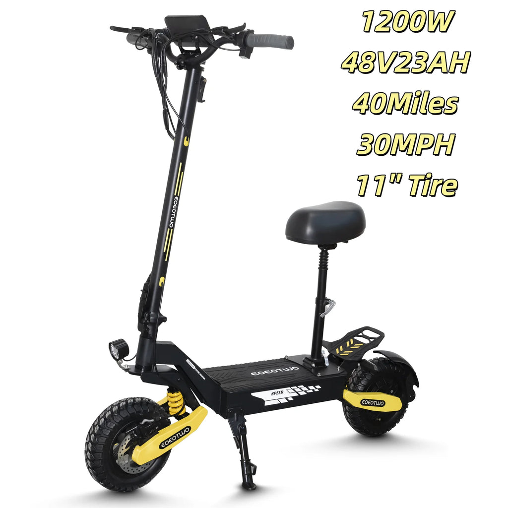 EOEOTWO 1200W Off-Road Electric Scooter 48V 30MPH Foldable 11 Inch Tubeless"
