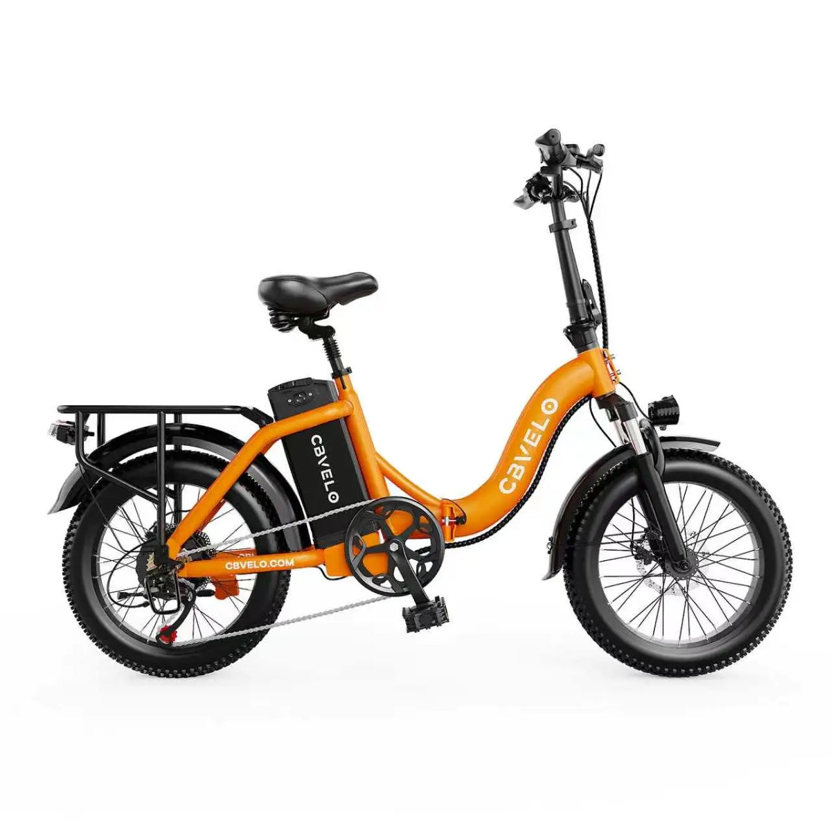 Orange electric bike with 'Cavelo' branding on a white background
