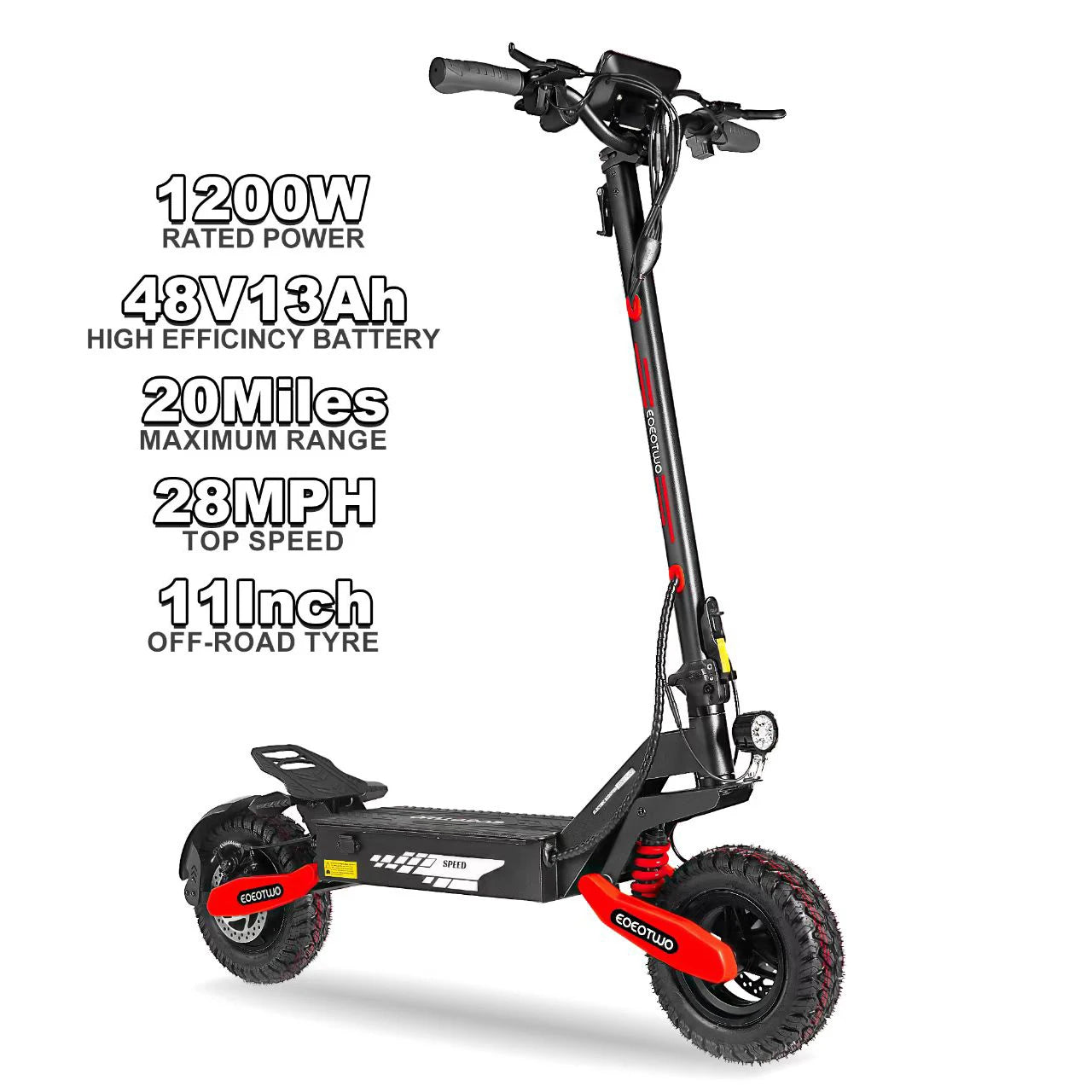 EOEOTWO 1200W Off-Road Electric Scooter – 48V, 30MPH, 11" Tubeless, Foldable