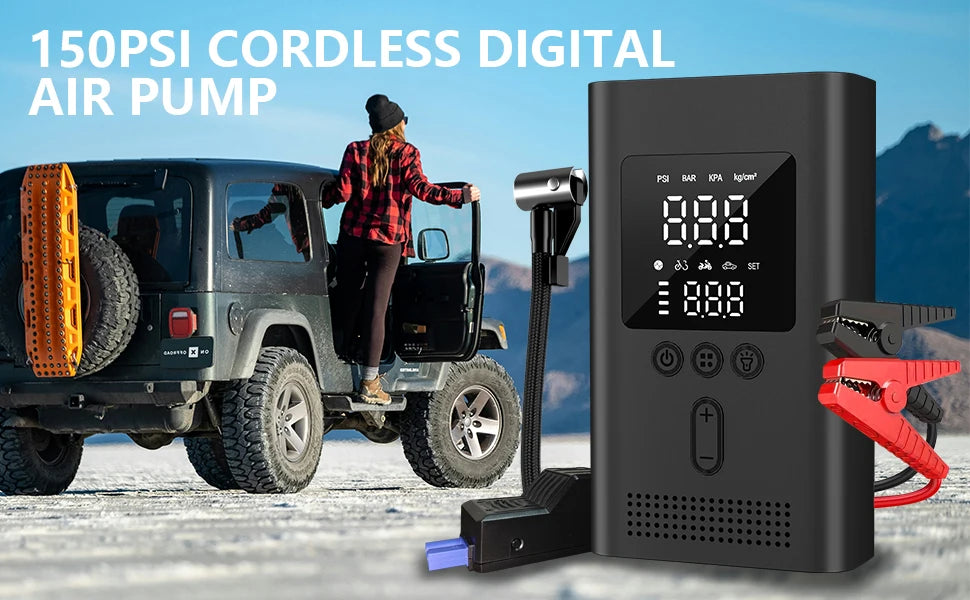 1500A Jump Starter with Air Compressor – 150PSI Digital Tire Inflator & Car Booster