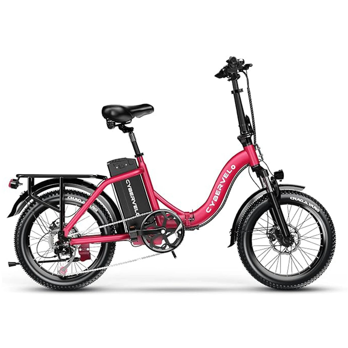 Pink electric bike with 'Cyrusher' branding on a white background