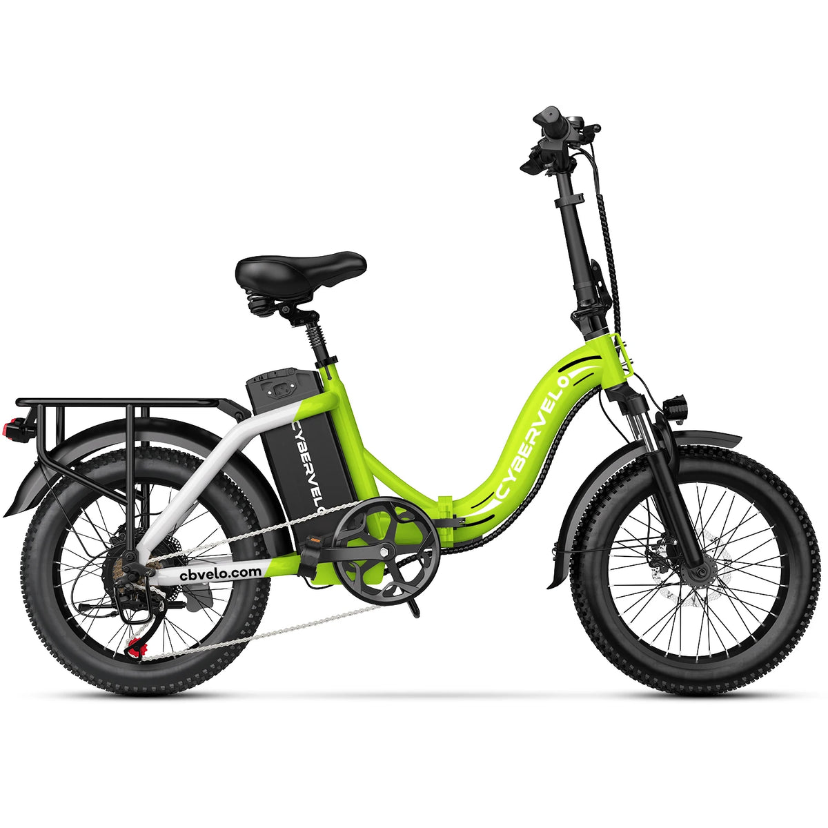 Green electric bike with black accents on a white background