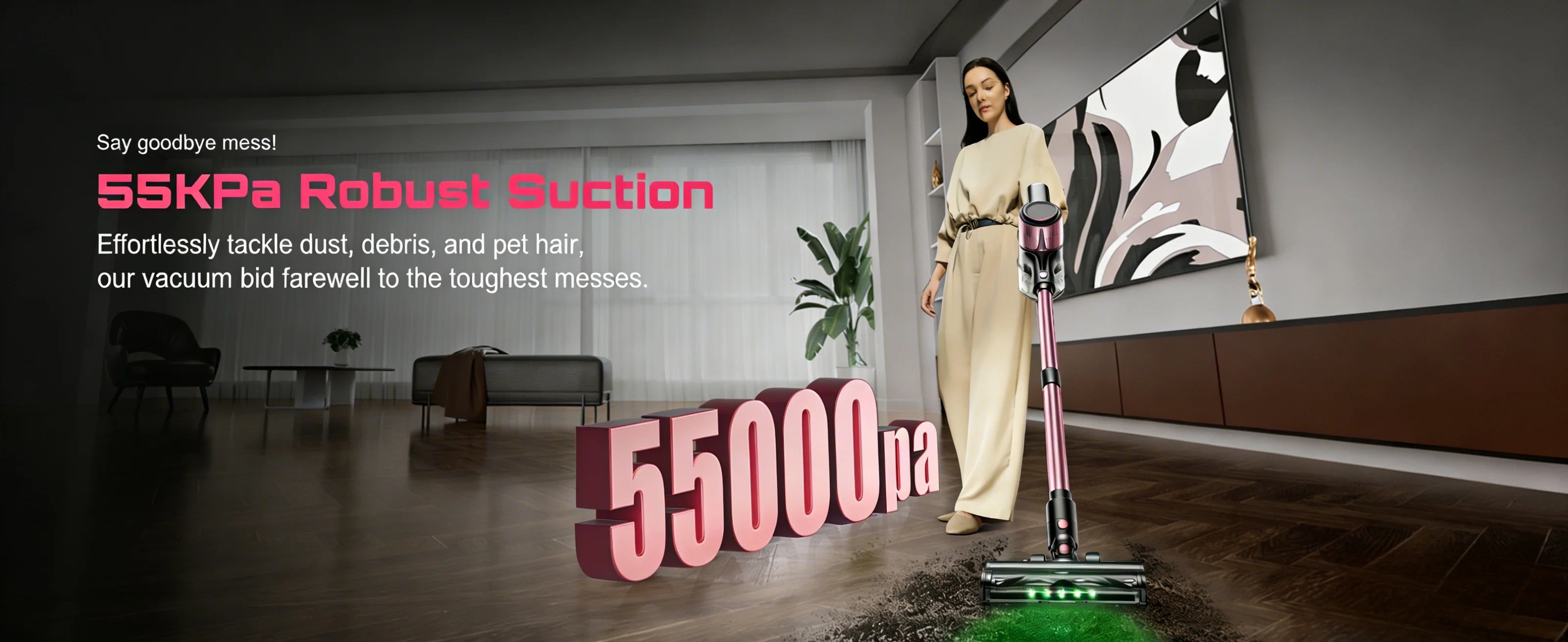 Cordless Vacuum Cleaner 10-in-1, 55Kpa Powerful Suction