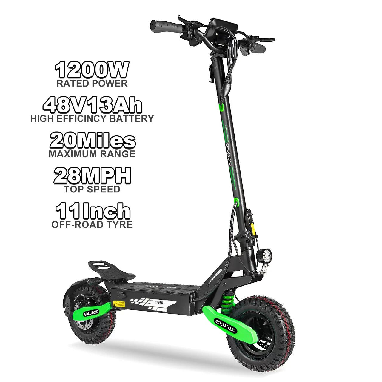 EOEOTWO 1200W Off-Road Electric Scooter – 48V, 30MPH, 11" Tubeless, Foldable