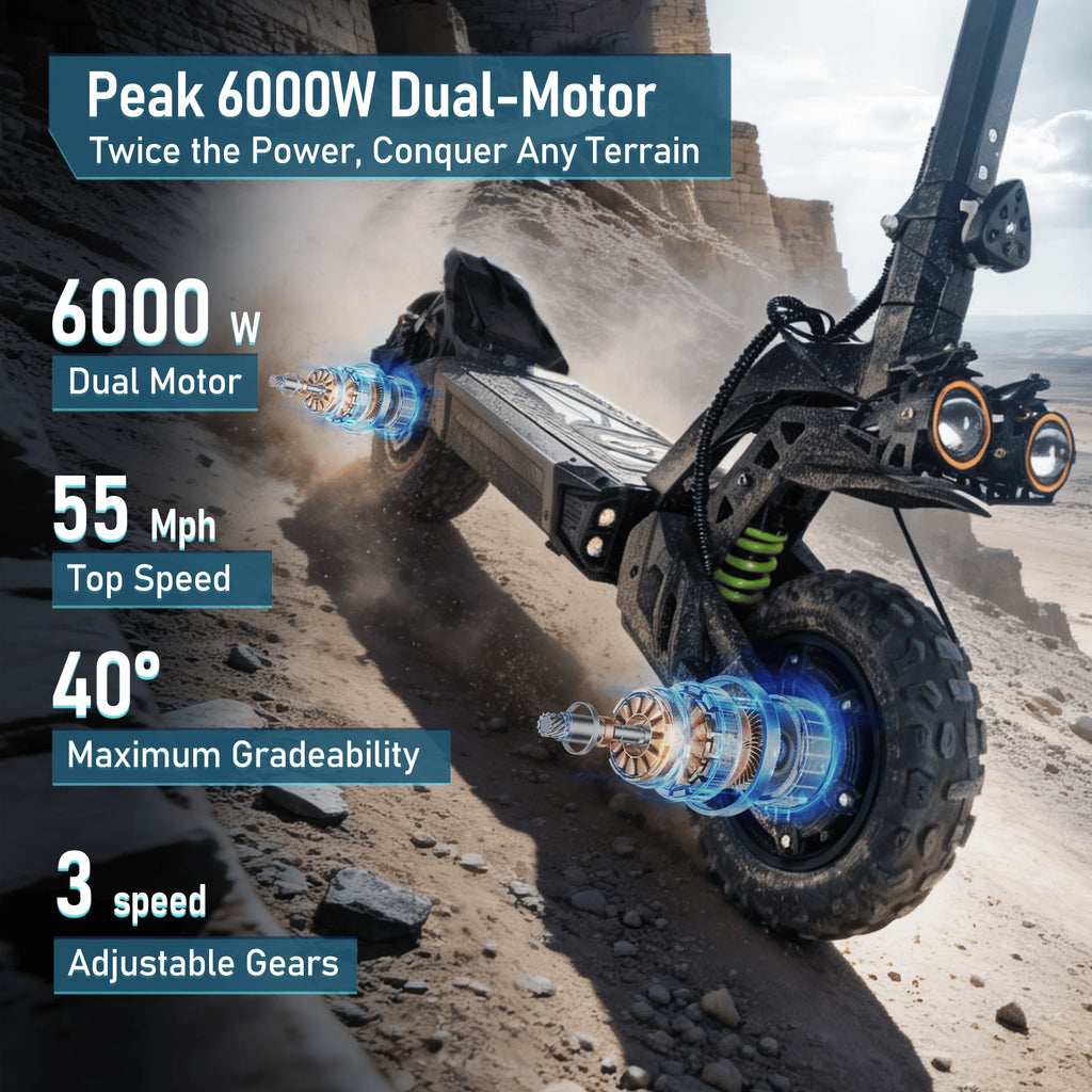 EOEOTWO Electric Scooter 6000W Dual Motor – 55MPH, 60-Mile Range