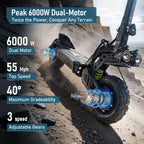 EOEOTWO Electric Scooter 6000W Dual Motor – 55MPH, 60-Mile Range
