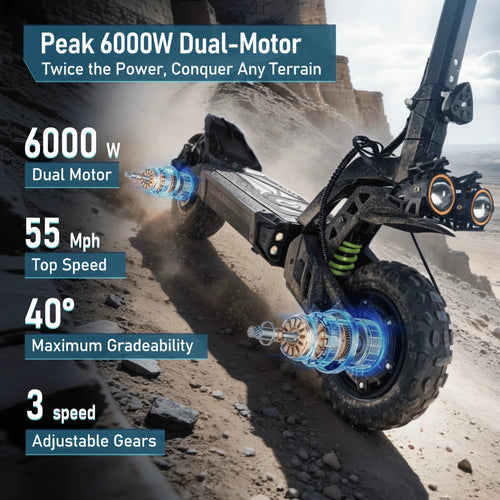 EOEOTWO Electric Scooter 6000W Dual Motor – 55MPH, 60-Mile Range