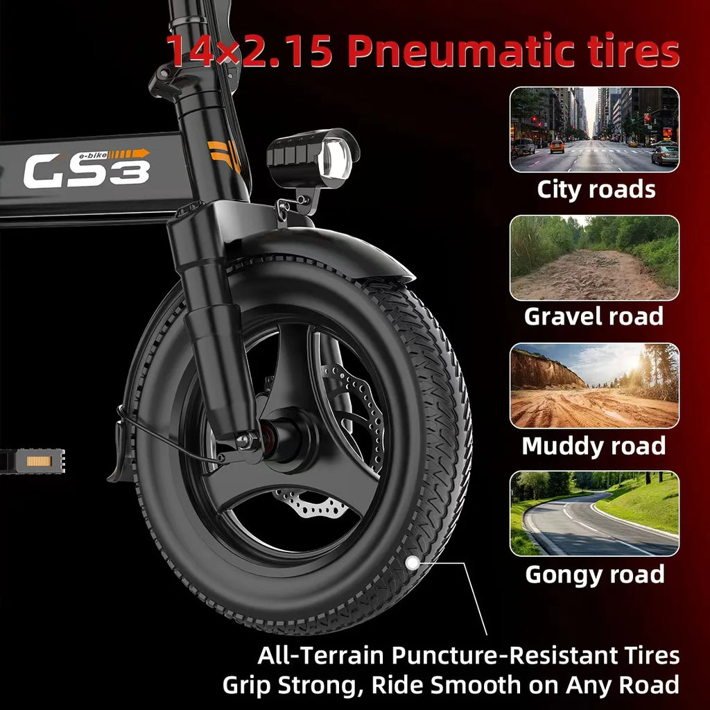 UPlee 14" Electric Bike – 500W, 48V 15Ah, 20MPH, 30-Mile Range, Lightweight