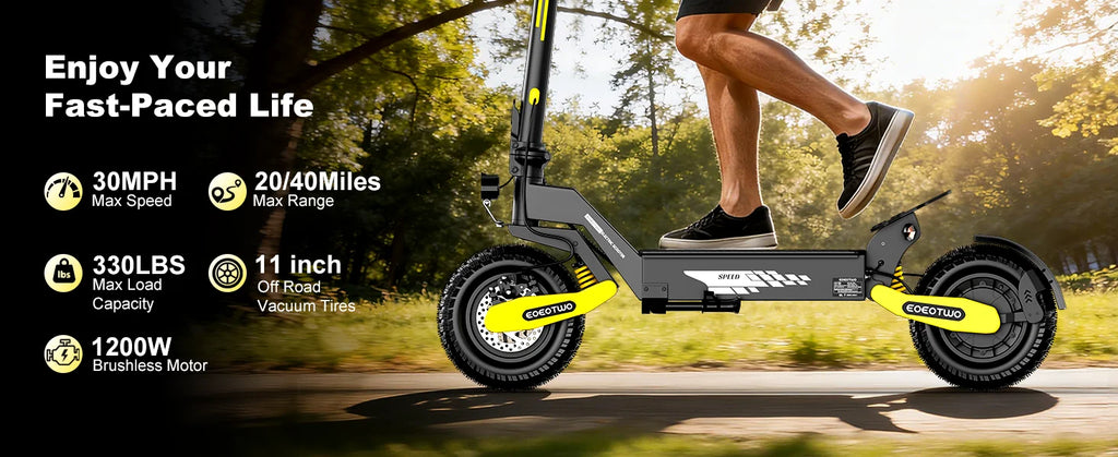 EOEOTWO 1200W Off-Road Electric Scooter – 48V, 30MPH, 11" Tubeless, Foldable