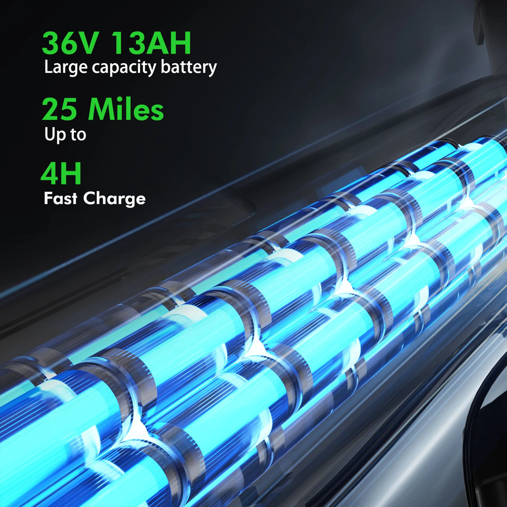 Battery pack with specifications on a dark background