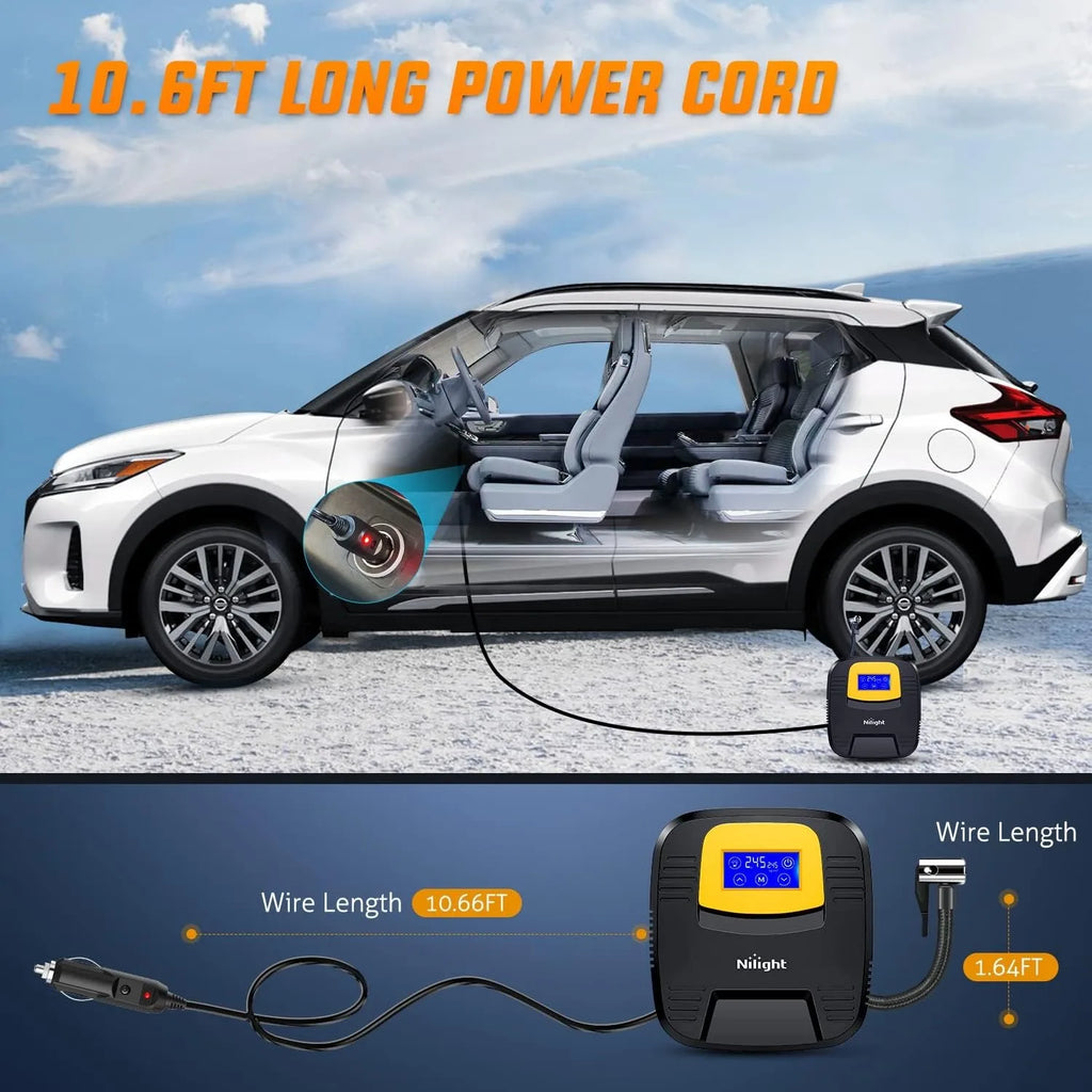 Nilight Tire Inflator Air Compressor 12V DC Portable Pump with Digital Pressure Gauge 150PSI Auto LED Light for Car ATV Bicycles