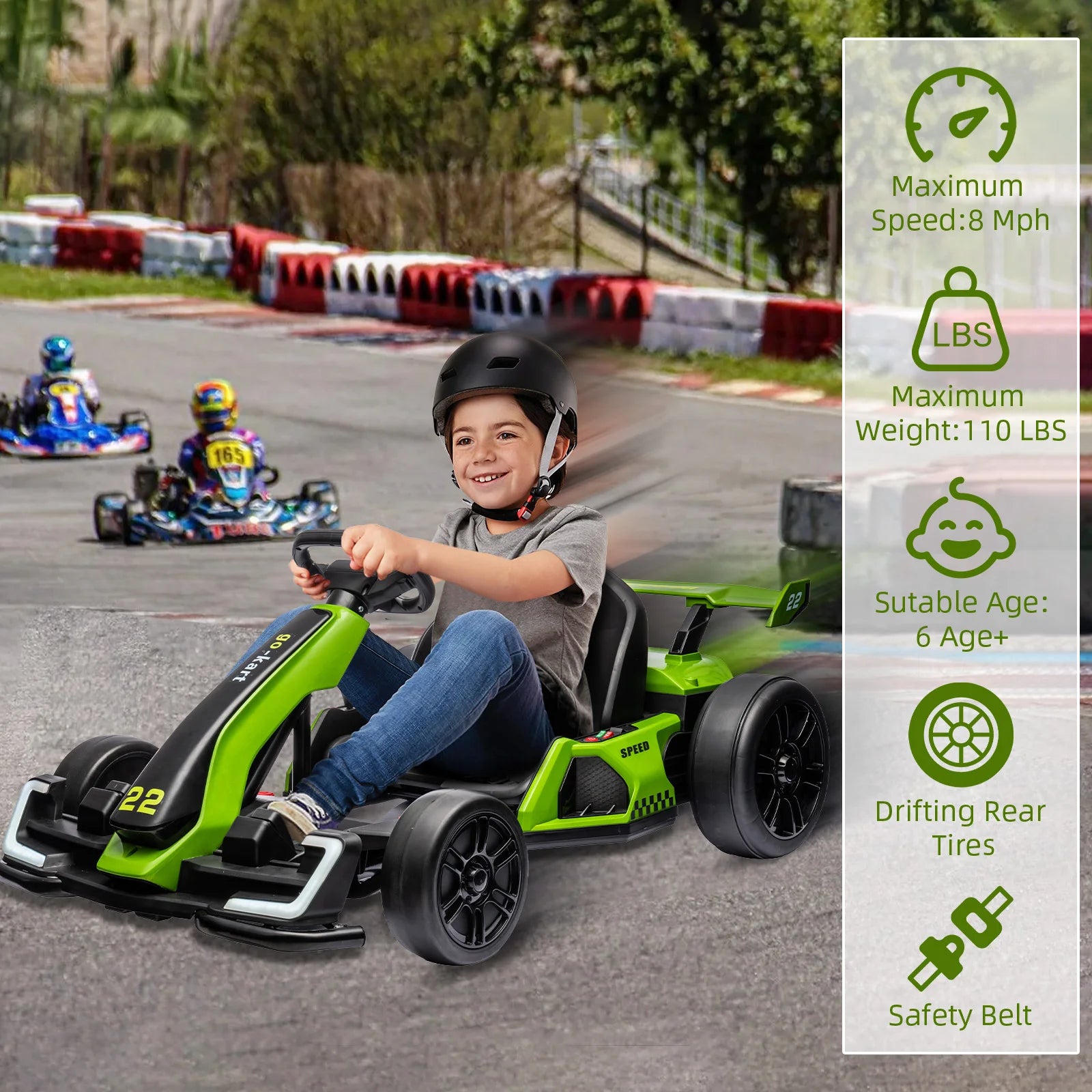 24V Kids Electric Go Kart with 300W Motors, Drift & Sport Modes, Adjustable Length & EVA Tires for Outdoor Racing Ride-on Toy