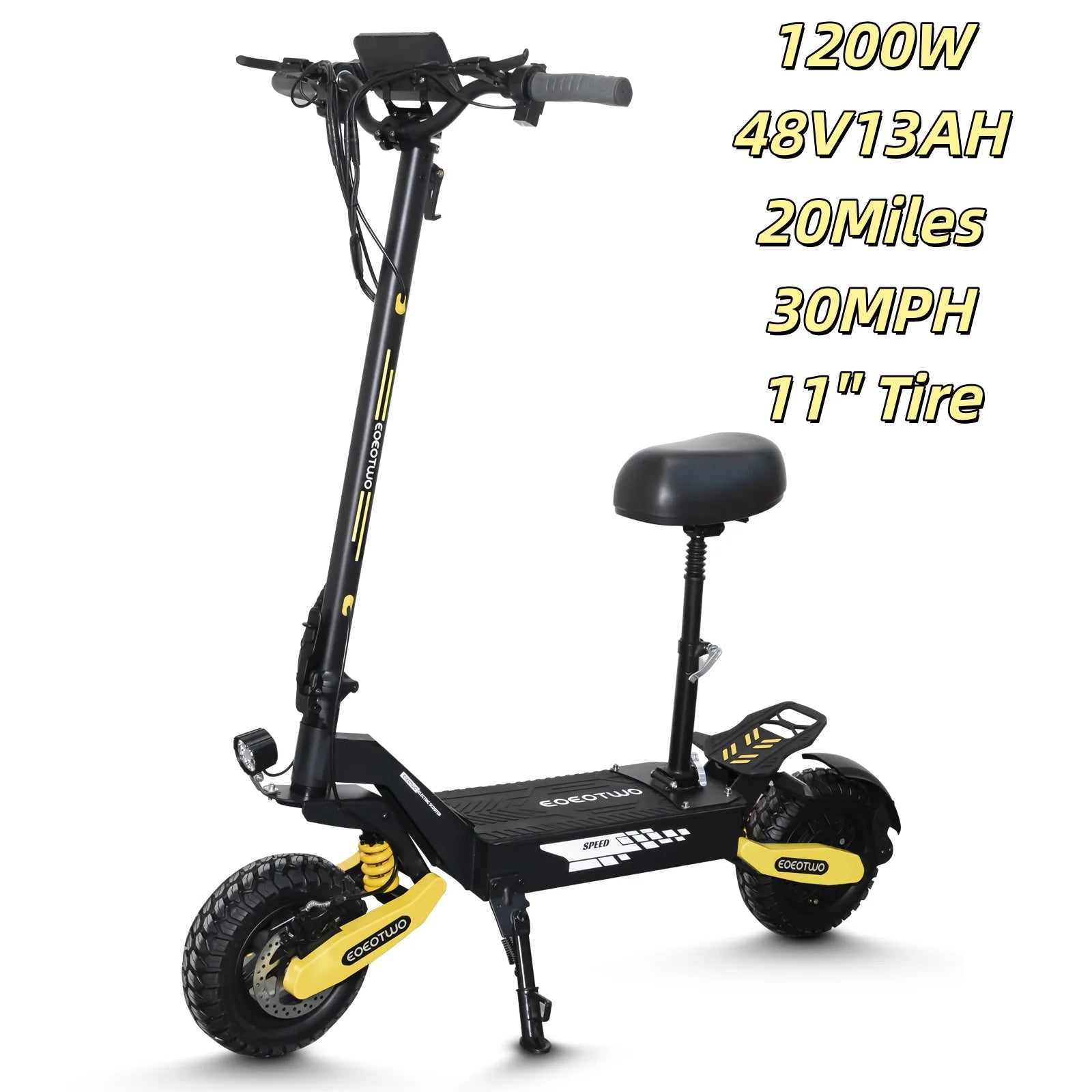 EOEOTWO 1200W Off-Road Electric Scooter – 48V, 30MPH, 11" Tubeless, Foldable
