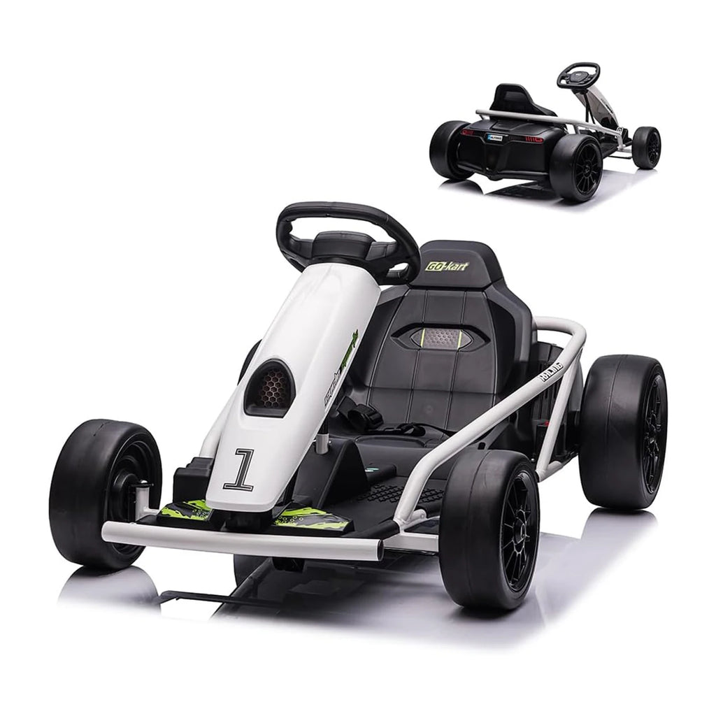 24V Go Kart Car for Kids 9Ah Battery 2 x 300W Motors 8.1Mph Fast Speed Drifting Circling Riding Racing Car Max Load 155Lbs 3-11Y