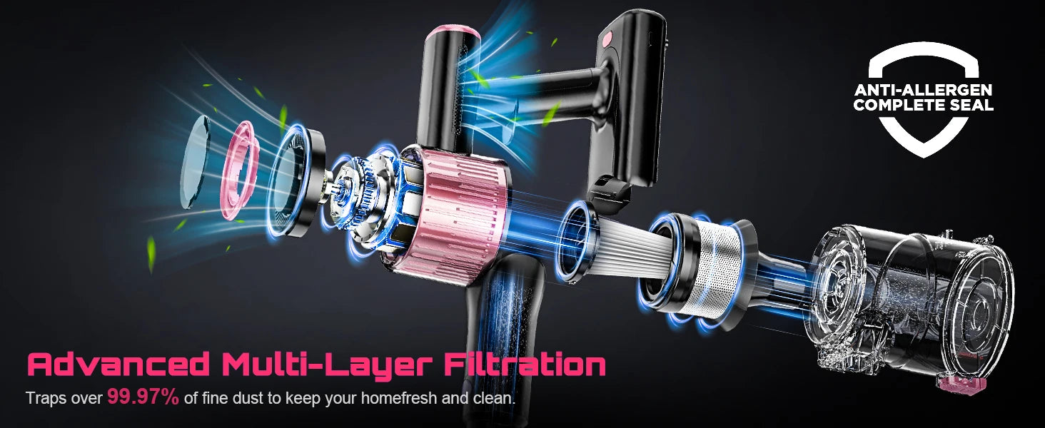 Cordless Vacuum Cleaner 10-in-1, 55Kpa Powerful Suction