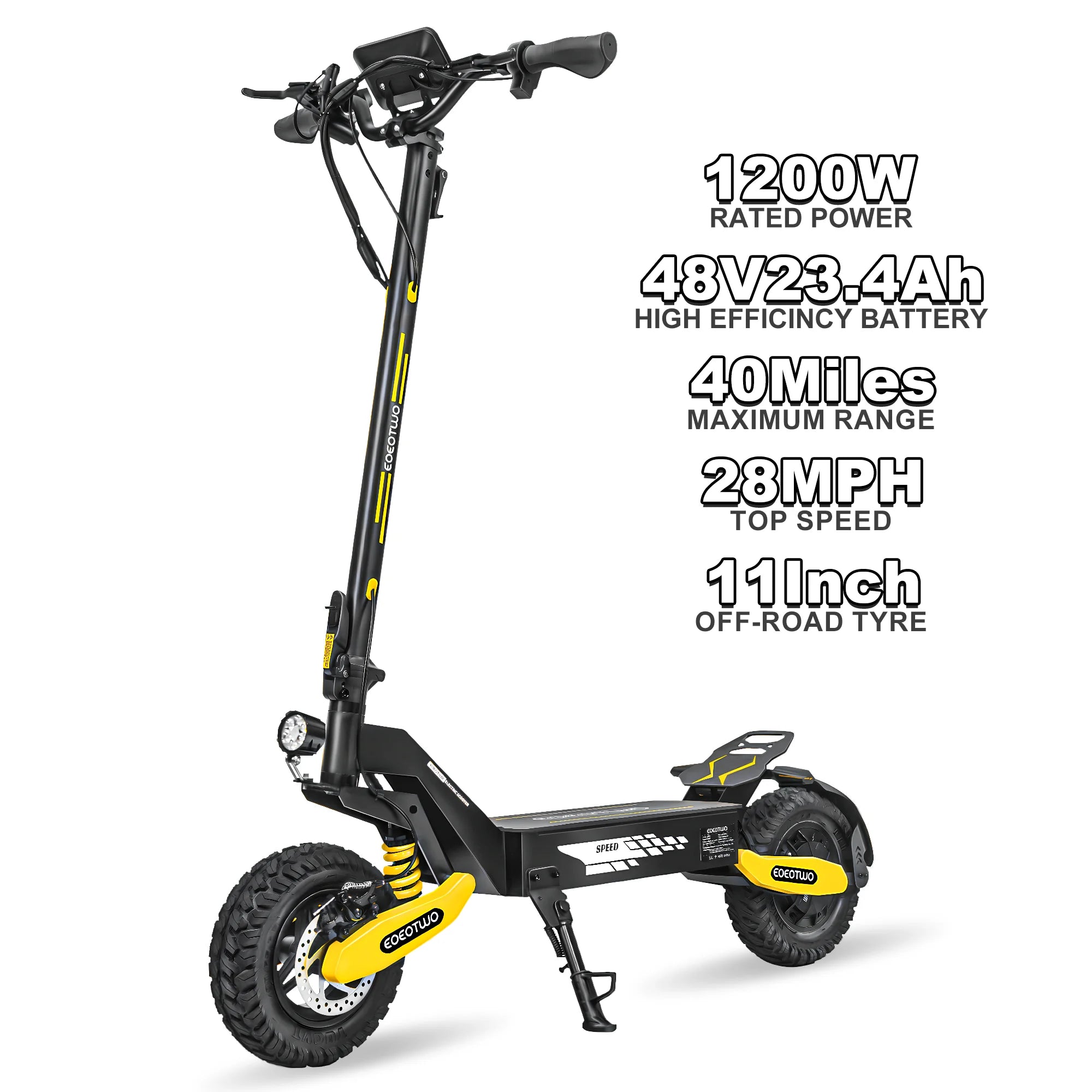 EOEOTWO 1200W Off-Road Electric Scooter – 48V, 30MPH, 11" Tubeless, Foldable