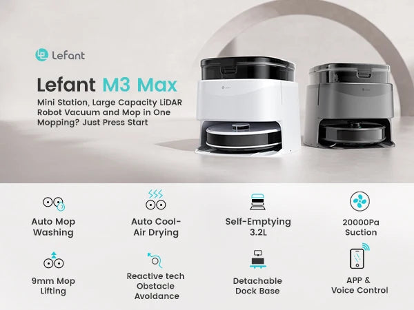 Lefant M3 Max Robot Vacuum & Mop – 20000Pa, Anti-Tangle, Auto Mop Washing