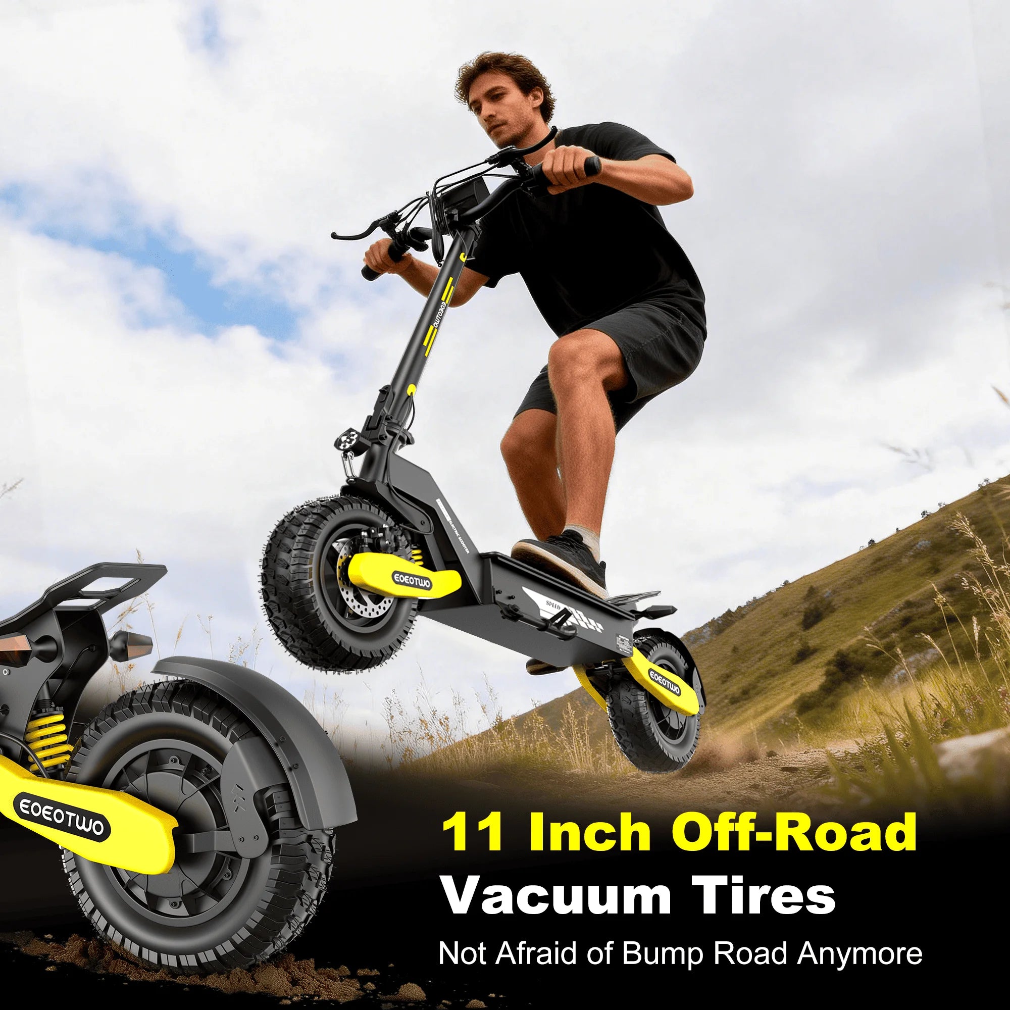 EOEOTWO 1200W Off-Road Electric Scooter – 48V, 30MPH, 11" Tubeless, Foldable