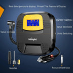 Nilight Tire Inflator Air Compressor 12V DC Portable Pump with Digital Pressure Gauge 150PSI Auto LED Light for Car ATV Bicycles