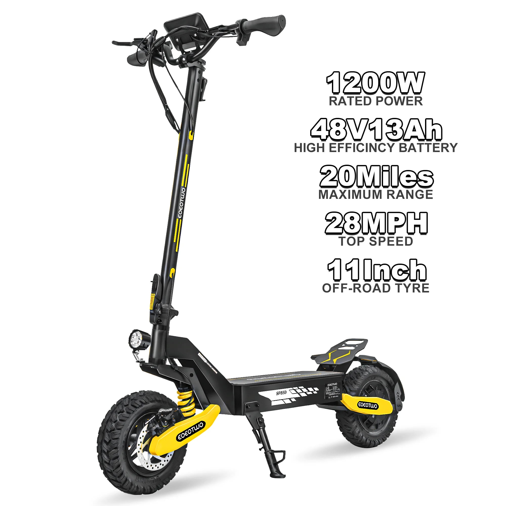 EOEOTWO 1200W Off-Road Electric Scooter – 48V, 30MPH, 11" Tubeless, Foldable