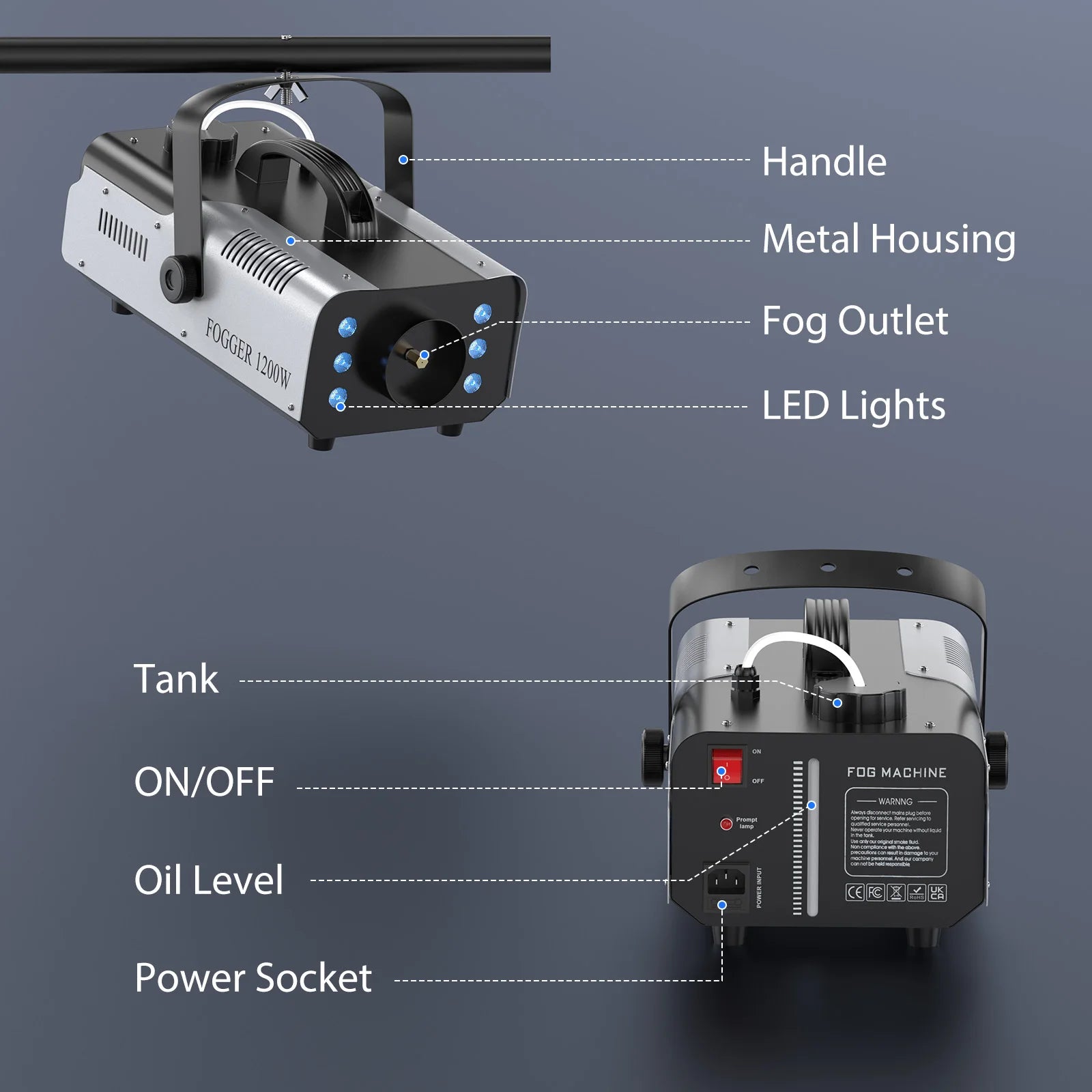 1200W Smoke Machine with RGB LED Lighting