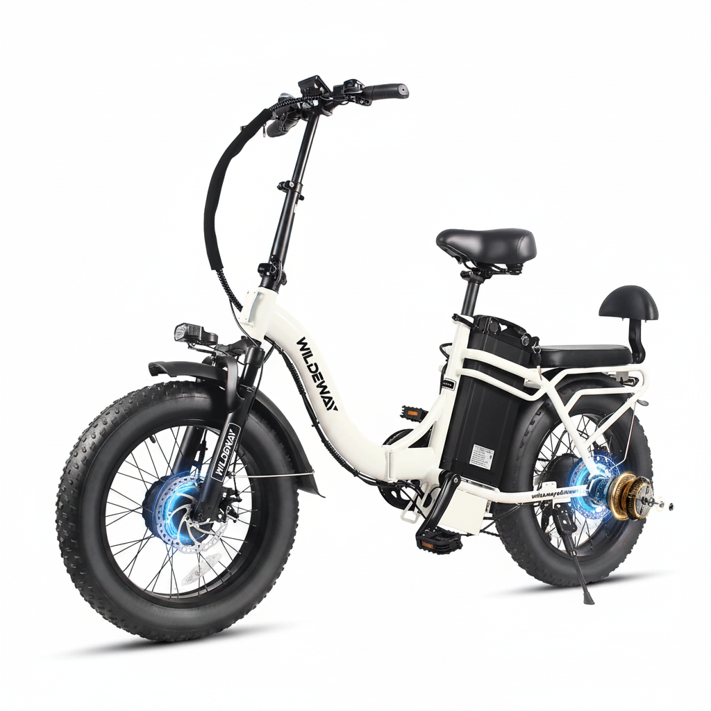 White Wildeway SummitX dual motor folding fat tire electric bike, white background