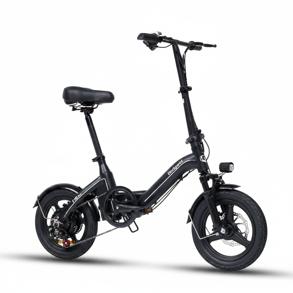 Black Bodywel T16pro folding electric bike, white background