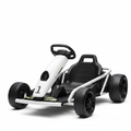 White and black 24V kids electric go-kart on white background